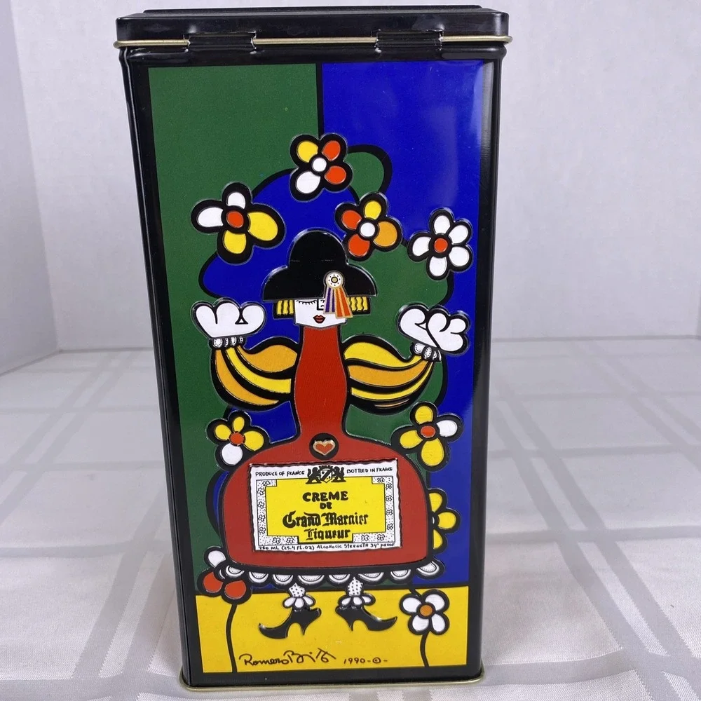 Vintage Creme De Grand Marnier‎ Liqueur 1990 ROMERO BRITTO art abstract tin Box